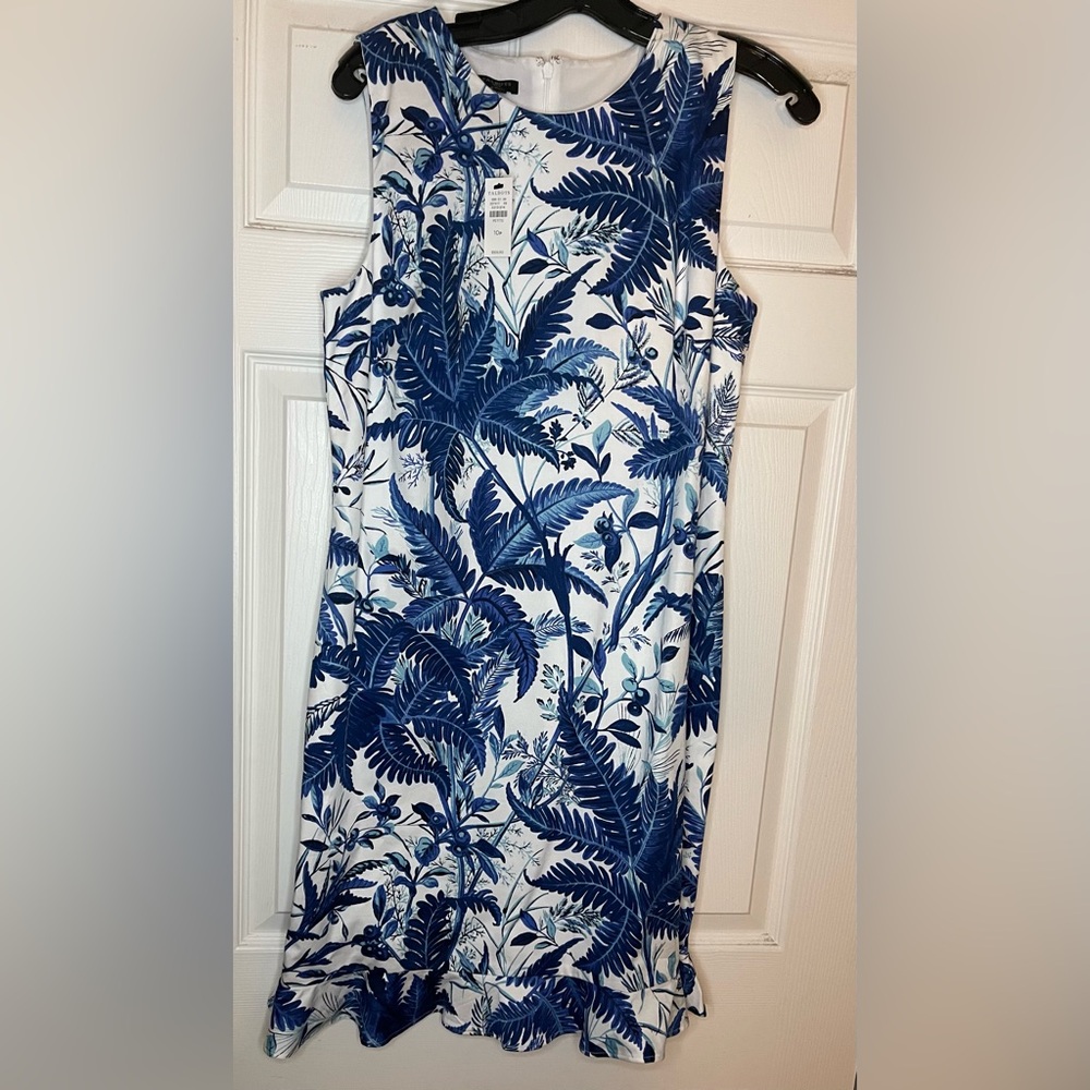 TABLOTS SLEEVELESS SHEATH DRESS RUFFLE HEM SIZE 10 TROPICAL BLUE SIZE 10P NWT